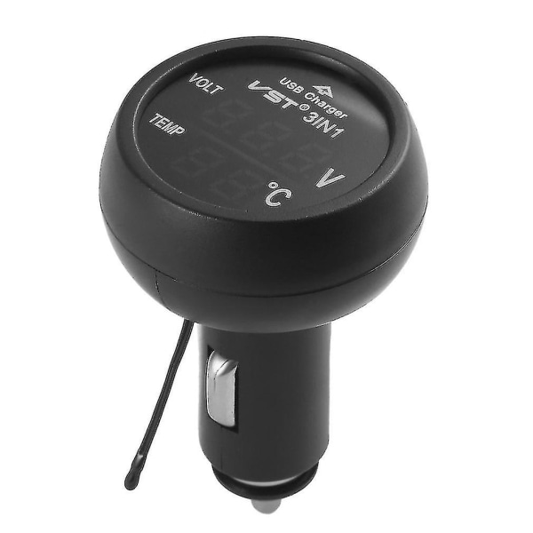 3 i 1 Led Usb Biloplader Voltmeter Termometer Bil Batteri Monitor LCD Digital Dual Display 12v/24v Digital Meter Monitor