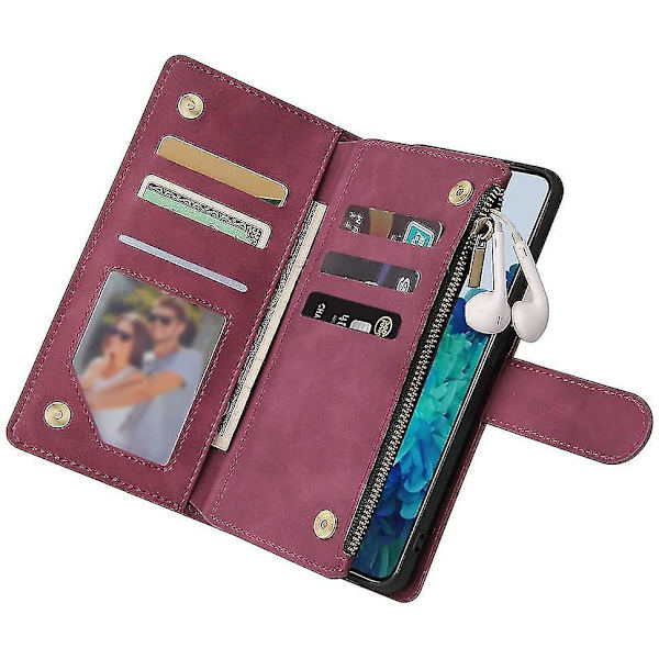 Samsung Galaxy S21 5g Case Premium Läder Folio Flip Case Kortplatser Hållare [kickstand] Blixtlåsficka Stötsäkert case med [handledsrem] För S
