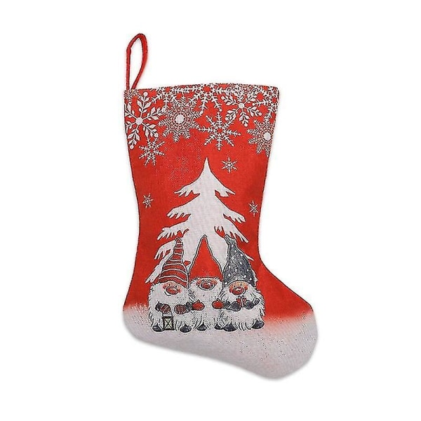 Julstrumpa Snöflinga Svenska Gnome Xmas Strumpor Hängande öppen spis Träddekorationer Present Godispåse 1