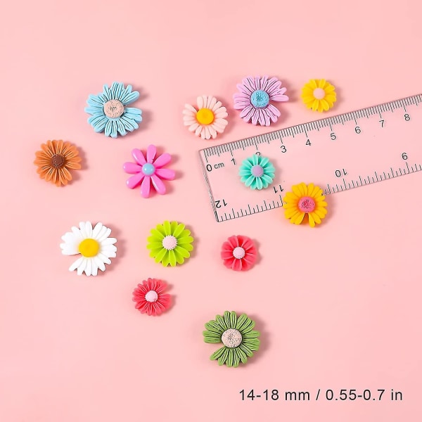 Set med 100 blommor hartsberlocker, Daisy Pearls för gör-det-själv, scrapbooking, smyckestillverkning, handgjorda dekorationer (blandade färger)