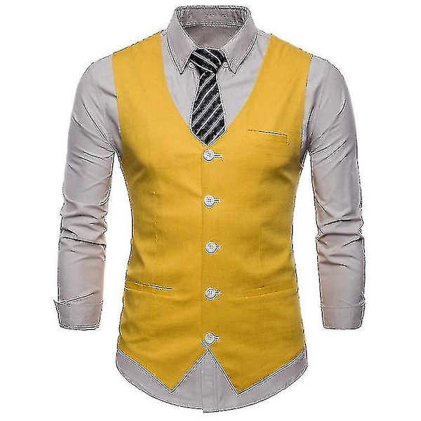 Men's Solid Color Single Breasted Vest yellow XL