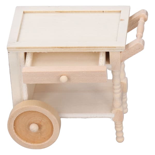 Miniatyr Ubehandlet Retro Serveringsvogn i Tre for 112 Dukkehus