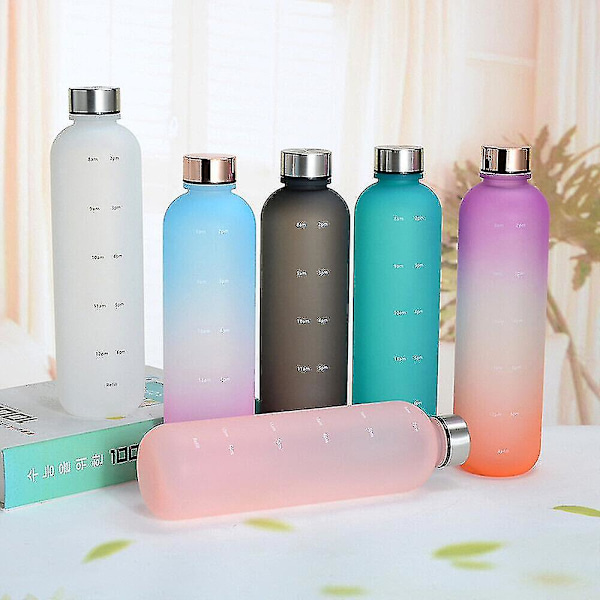 1l Water Bottle Motivational Drink Flask With Time Markings Bpa Free Sport Gym White