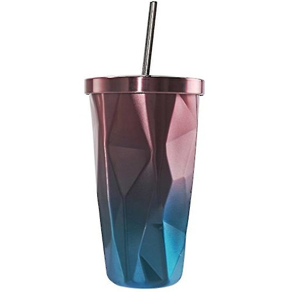 500 ml tumlare i rostfritt stål med halmgradient färg dubbelvägg drickskoppar kaffemuggar Pink