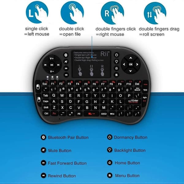 RII i8+ 2.4G+Bluetooth Dual Mode Mini trådløst tastatur Touch Pad Mus Combo til Android TV Box