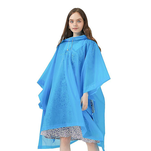 Regnponchoer til kvinder og mænd (2-pak) med hætte med snøre til voksne Blue