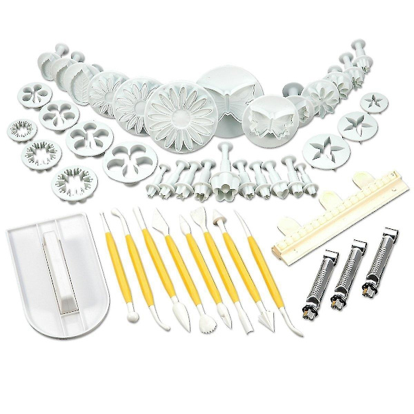 47 stk Cookie Cutter Ejector Punch + modellering + jevnere + kantdekorasjon fondant marsipan Gateau