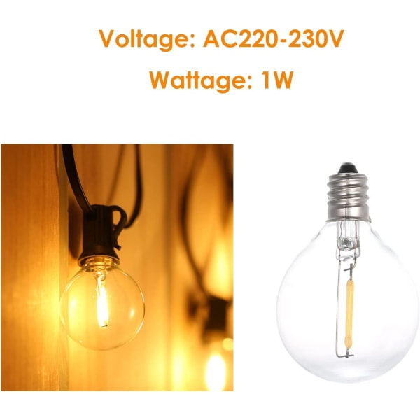 LED pære, erstatningspærer AC220-230V 1W G40 3Pak E12 skruebaseglas