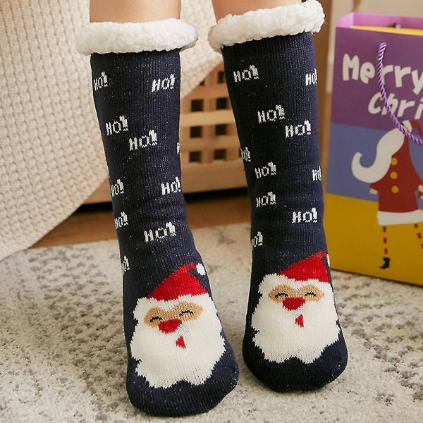 Unisex tofflor strumpor jul plysch golv jultomten Xmas strumpor Navy