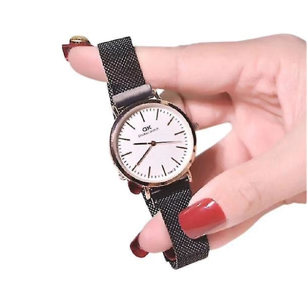 Armbandsur Classic Ultra-tunn Mesh Band Quartz Watch Dam Vattentäta klockor Black Big