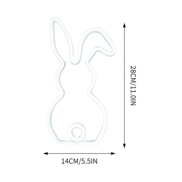 【BQ】Cute Easter Neon Sign Rabbit Lamp, Window Lights Bunny Neon for Easter Decoration, Wall Rabbit Room Decor Wall Decor Easter Gift - White Glowing D