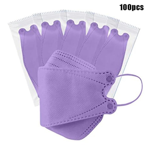 10/30/50 stykker Engangsansiktsmasker for voksne ekte 4 lags pannebånd Justerbar nesestropp pustende 100 stk Lilla 100pcs Purple
