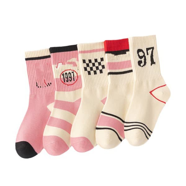 Barnstrumpor Unisex Mid Calf Bomullsstrumpor för Vinter Höst Rosa Vit M (4‑8 År)