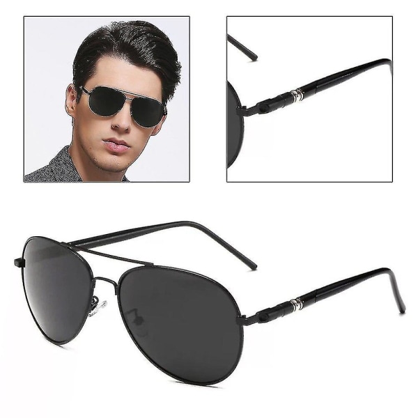 Aviation Metail Frame Quality Oversized Spring Leg Alloy Men Sunglasses Polarized Design Pilot Male Sun Glasses Driving Black