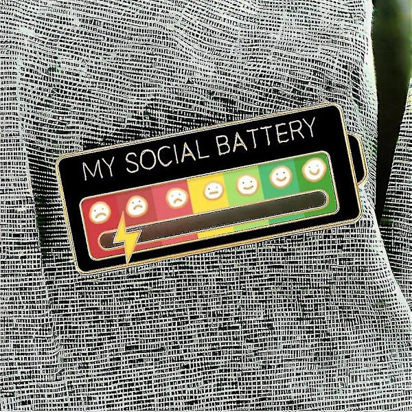 New Upgrade Social Battery Pin - My Social Battery Creative Lapel Pin, Fun Enamel Emotional Pin 7 Days A Week Black