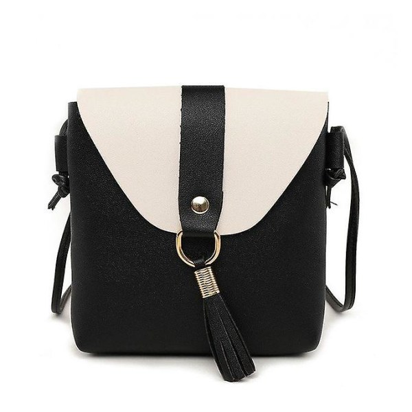 Pu Läder Kvinnor Bucket Axelväska Mode Paneled Tofs Crossbody Bag Kvinnlig Messenger Bag Små handväskor (svart)