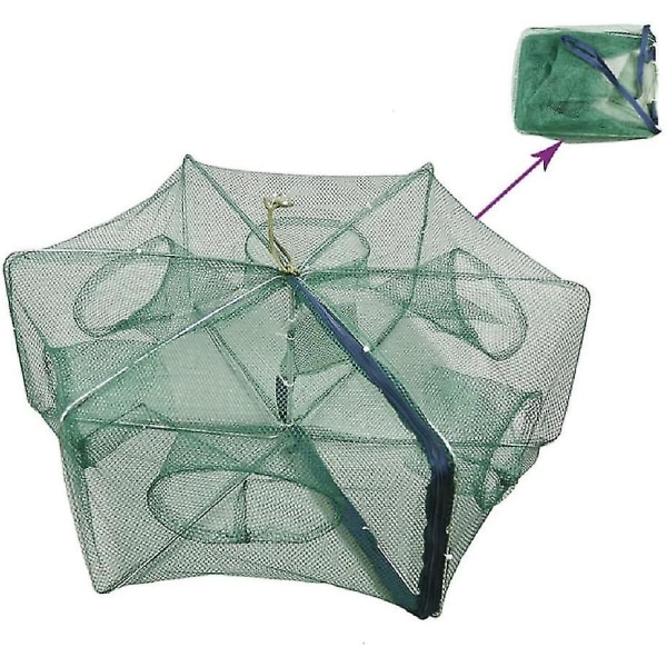 Portable Folded Fishing Net Fish Shrimp Crayfish Crab Baits Cast Mesh Trap Automatic, Easy Use Hexagon 6 Hole Cage Crab Fish Shrimp