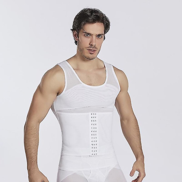 Mænd Talje Trimmer Bælte Wrap Trainer Hot Swear Skjorte Korset Slankende Body Shaper White XXL