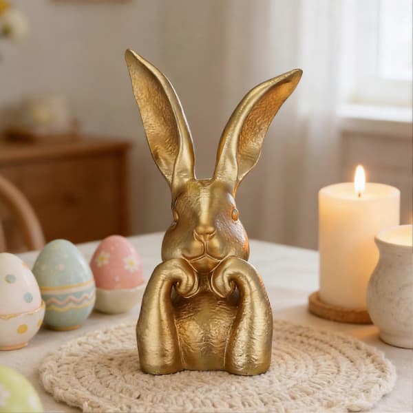 【BQ】3D-printad påskharefigur - Söt kanin som håller ansiktsstaty - För vardagsrum och sovrum White 24cm