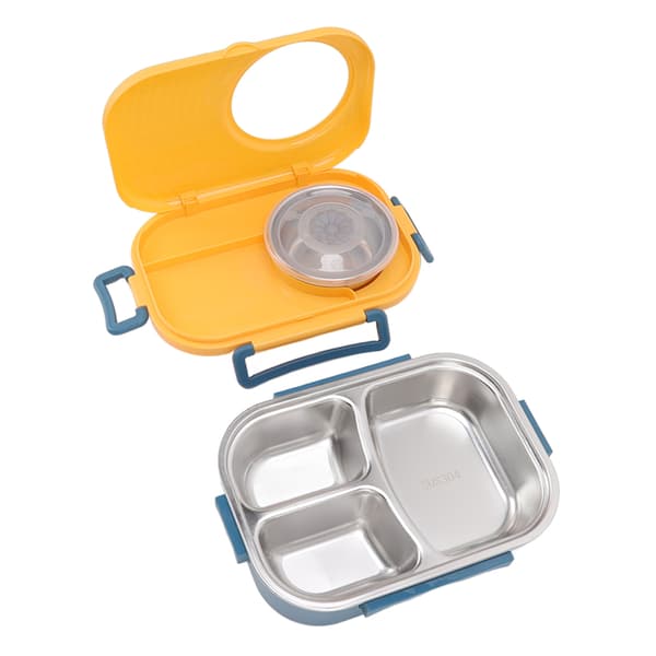 1450ml Rustfritt Stål Termisk Bento Matboks Dobbelt Lag Rombeholder for Studenter Gul