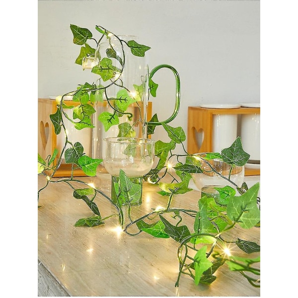 20 Led Kunstig Maple Green Leaf Rattan Garland String Lights Vine Fairy Led Kobbertråd Dekor Solar Powered Battery 32.8ft