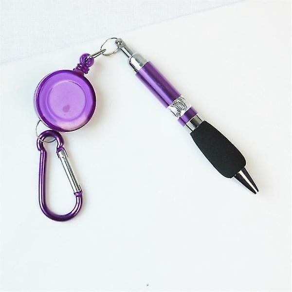 3 stk sød udtrækkelig badgespole Kuglepen Bælteclips Kæde Karabinhage Nøglering Lanyard Pen Skoletilbehør Kontortilbehør purple