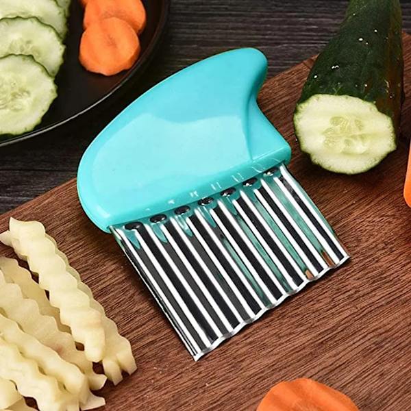 Chips-bølgeskærer, 2-pak kartoffelskræser i rustfrit stål, (pink og cyan)