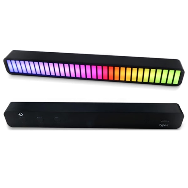 Stemmeaktiveret pickup rytmelys Farverig lydkontrol Ambient lys med 32 bit musikniveauindikator til bil Black