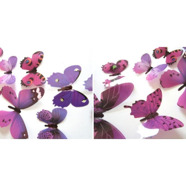 12 st/ set 3d Butterfly Väggdekor Väggdekal Hem Tapet Konst Dekorativt Purple