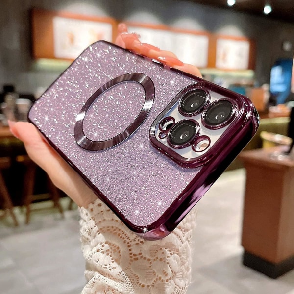 Liangnv Yhteensopiva Iphone 14 Pro Max Magneettinen Glitter Case, Lyx Plating Cute Bling Clear Phone case, Yhteensopiva Magsafe Naisten Tytöille W