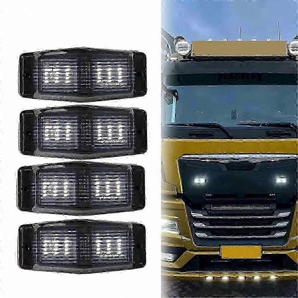 st LED-grillmarkeringslys, røghvide blinklys, kompatible med lastbiler Black Smoked Shell