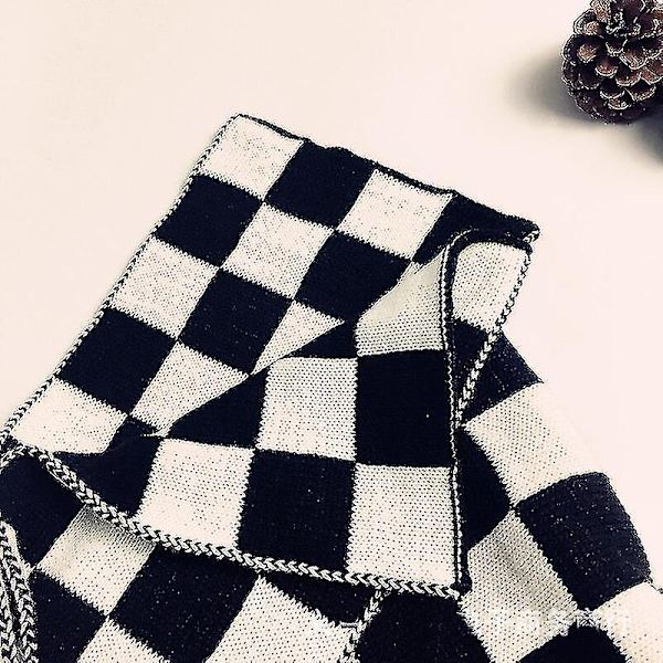 Klassisk Svart Vit Rutiga Plädar Grids Scarf Dam Dekorerade Stickade Mode Halsdukar Pashmina Sjal Wraps För Elegant Dam