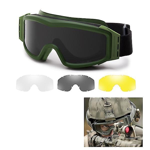 Taktiset suojalasit 3 linssillä Sotilaalliset taistelulasit Airsoft Paintball -lasit Cs Wargame -moottoripyörälle Khaki