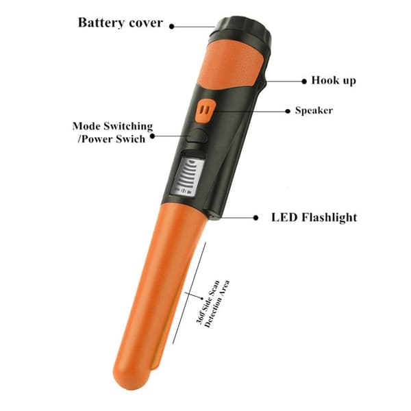 Bærbar metaldetektor Pinpointer - Vandtæt - 1m dybde - Orange