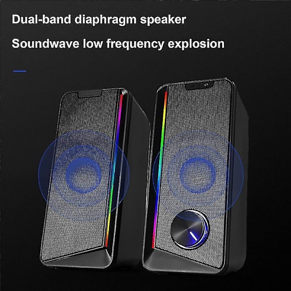 Desktop Bluetooth ljud Multi-ljuseffekt Cool datorhögtalare 4-enhet Dual Speaker Membran Spea