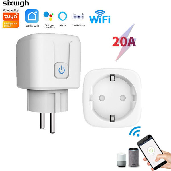 Wifi 20A Smart Socket med AI Power Measurement Voice Phone Fjernbetjening