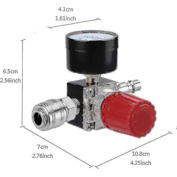 Lufttrycksregulator trevägsventil 175psi 12bar 1/4 tums lufttrycksmätare för kompressor 3 Way Valve