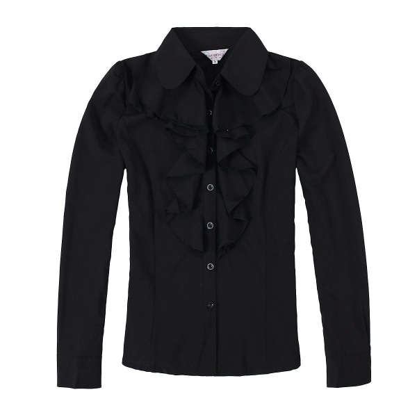 Nye kvinder chiffon bluse langærmet skjorte kvindelige professionelle blonder toppe Ol Chiffon toppe Black 4XL