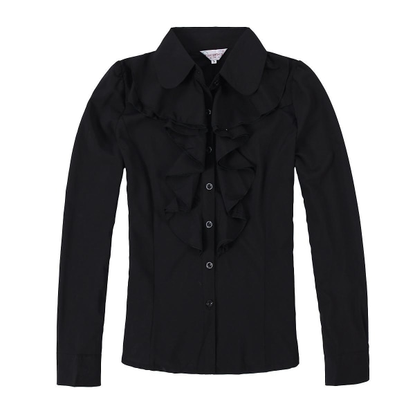 Nye kvinder chiffon bluse langærmet skjorte kvindelige professionelle blonder toppe Ol Chiffon toppe Black 5XL