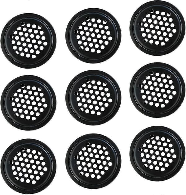 10 stk. ventilationsriste i rustfrit stål, rundt net, sort, 29 mm diameter