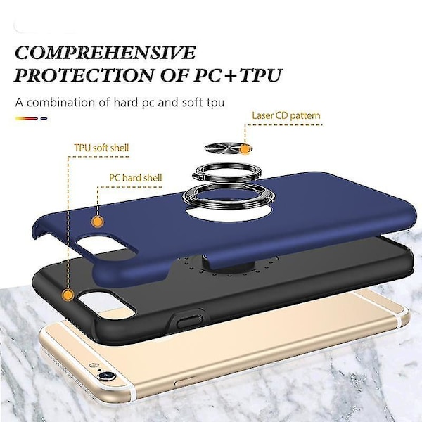 Magneettirengas Kickstand Iskunkestävä phone case Iphone 6 Plus -puhelimelle (musta) Blue