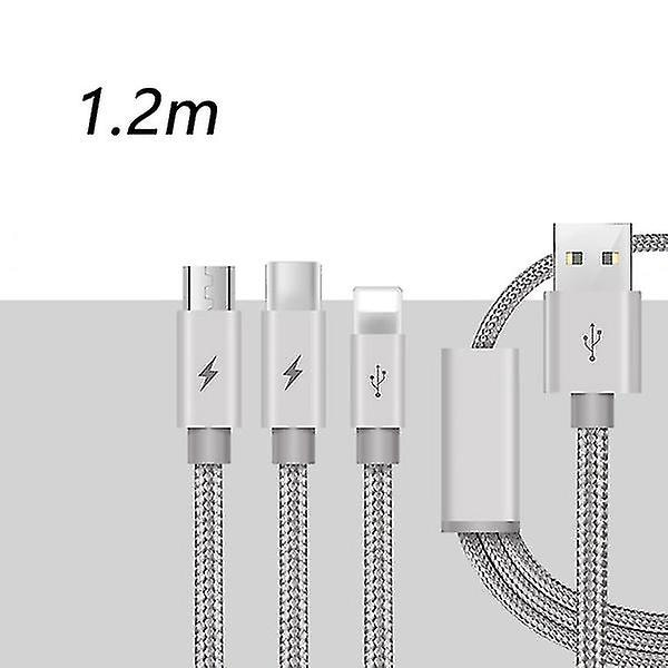 3 i 1 bekväma USB tillbehör Laddningskabel Datalinjeverktyg Multifunktions mode bärbar laddning Silver
