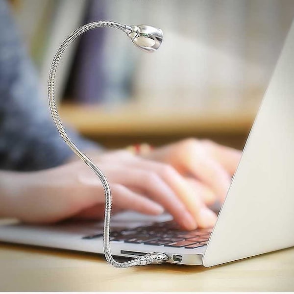 LED USB bordslampa Flexibel svanhals för Powerbank, PC Notebook Silvery