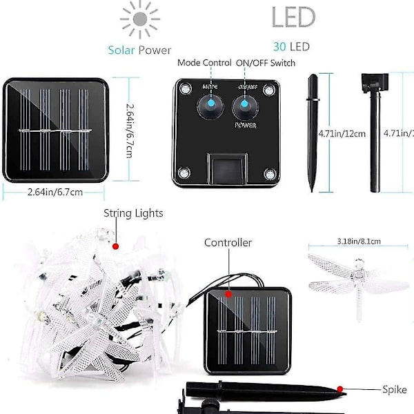 30 Dragonfly String Lights Solar staket Lights Outdoor Dekorativa