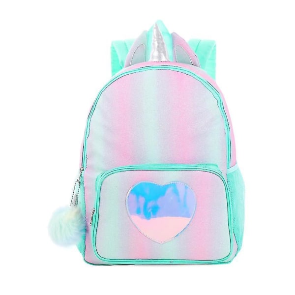 Regnbågs skolväska för flickor, Unicorn Barnryggsäck med stor kapacitet grön green