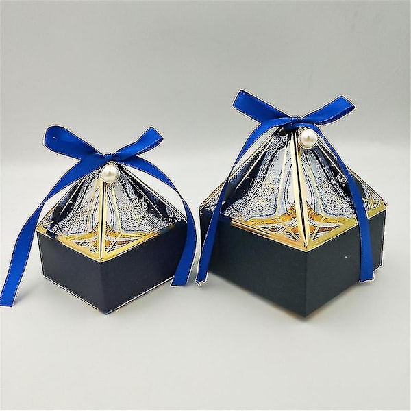 Gaveæske Bryllupsartikler Fest Candy Box Baby Shower Papir Chokoladeæsker Bronzing Emballageæsker Blue Pearl L 8.5x8.5x10cm