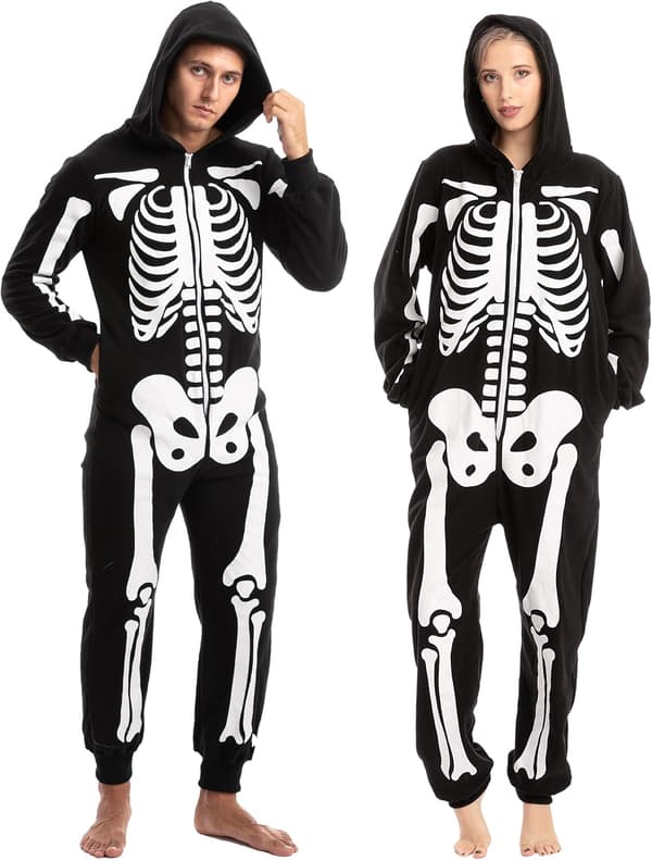 Unisex Skelet Onesie Pyjamas med Hætte til Halloween
