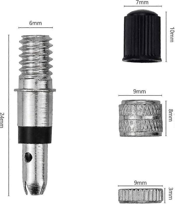 16-delad cykelventil Dunlop komplett set, adapter cykelventil + muttrar + ventil