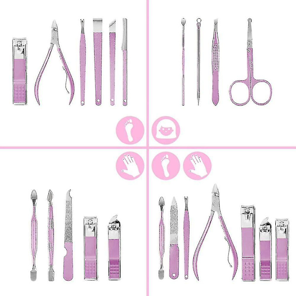 Professionell pedikyrsats Nagelklippare, Grooming Kit Nagelvårdsverktyg med resefodral i läder