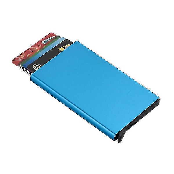 Aluminiumskortholder Slimkortveske Minimalistisk kortlommebok Pop Up Card For Men Blue